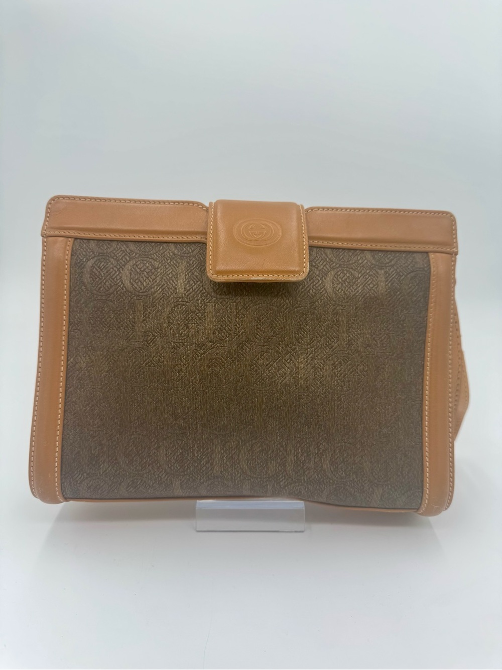 GUCCI Vintage GG Monogram Silk Jacquard Wristlet Clutch Brown